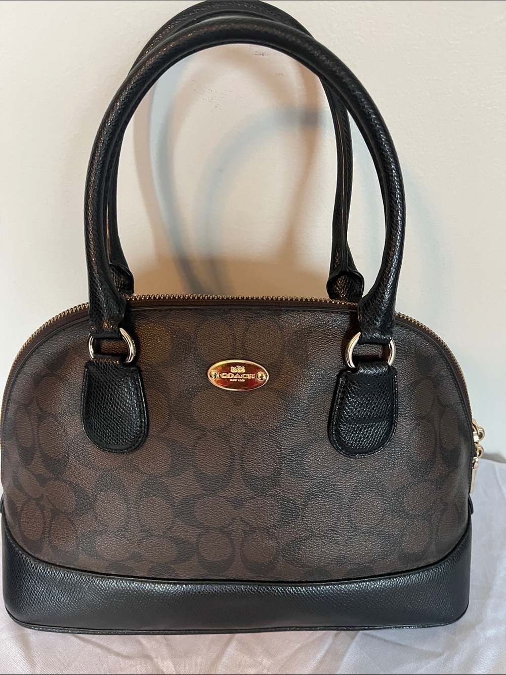 Coach Brown Signature Dome Satchel with Black Trim